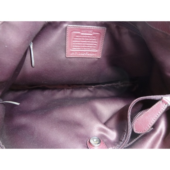 Coach Soho Signature Sateen Tote Bag Burgundy Metallic Leather Trim COA - Picture 8 of 11